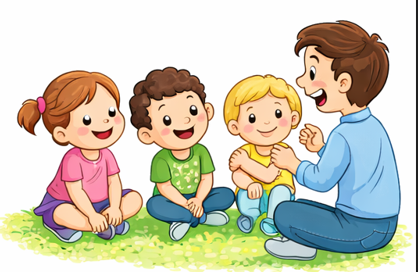 Ilustración de una persona adulta junto a niños
